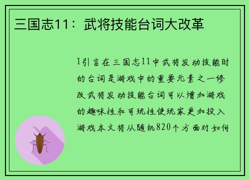 三国志11：武将技能台词大改革