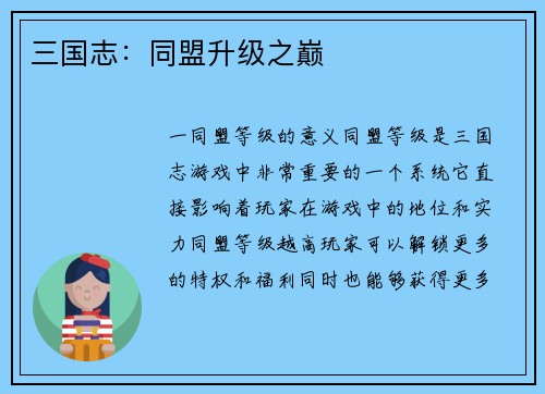 三国志：同盟升级之巅